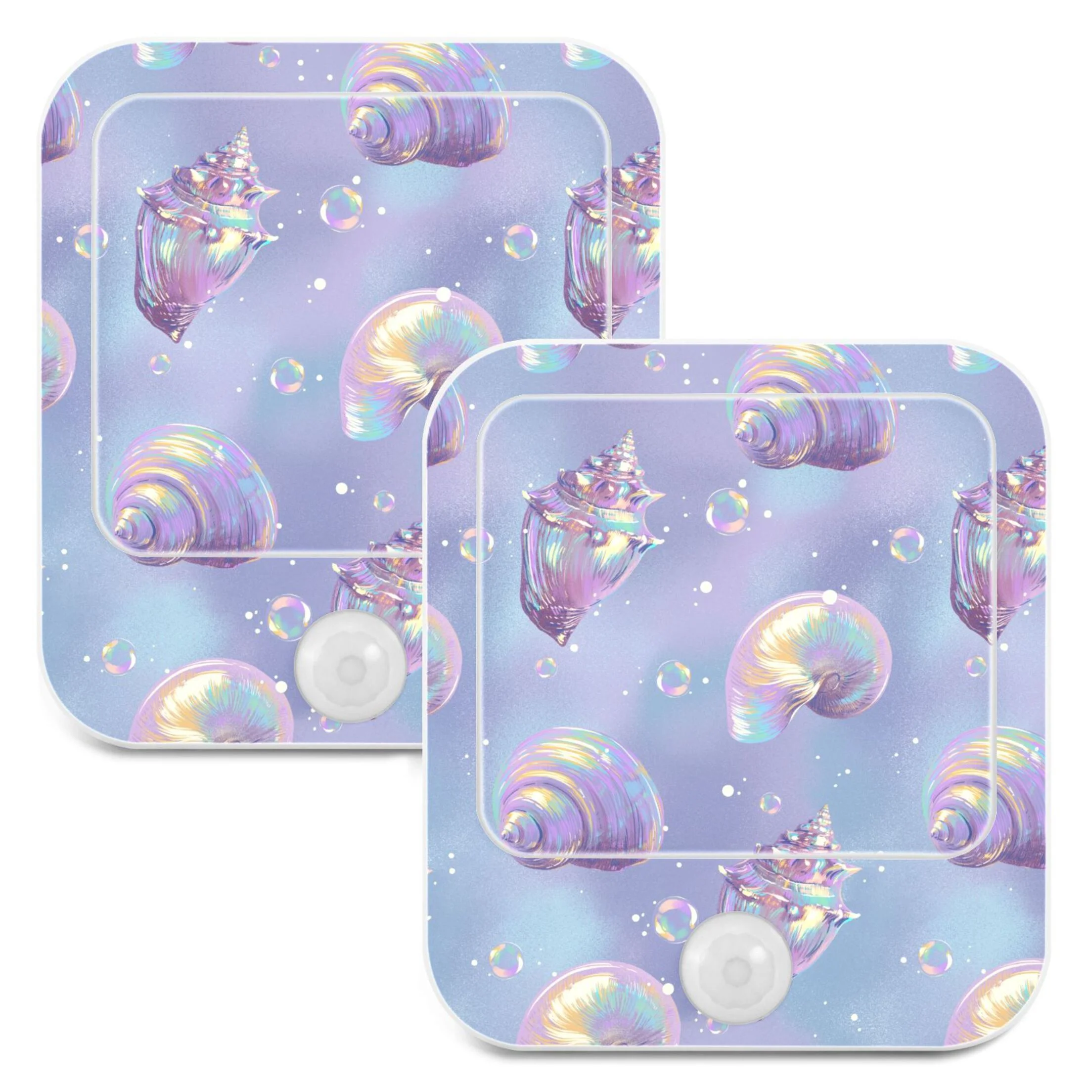 Seashells and Bubbles LED Motion Sensor Night Light Plug into Wall 2 Pack Auto Dusk to Dawn Adjustable