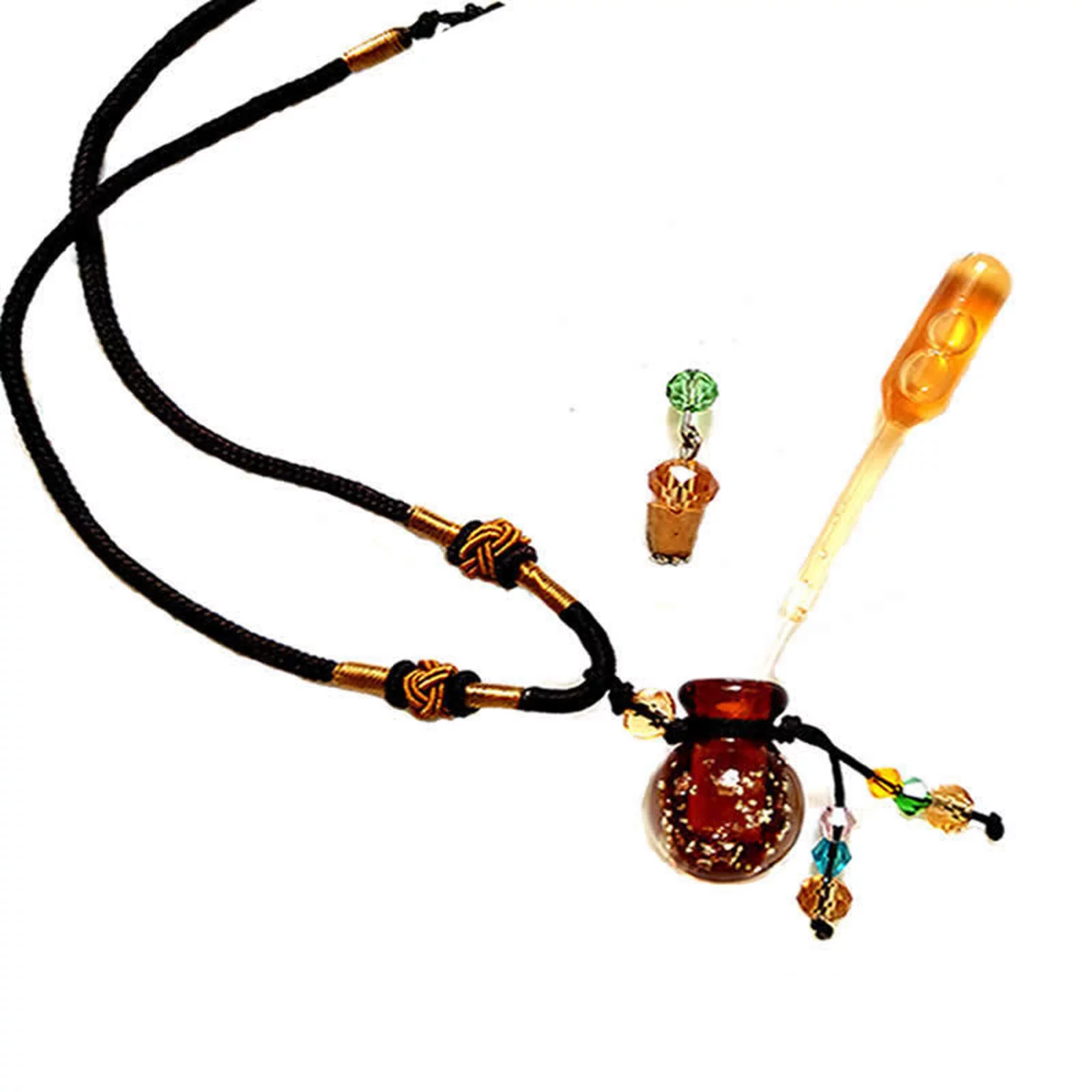 Glass Small Gourd Essential Oil Diffuser Pendant Necklace Perfume Bottle Amber