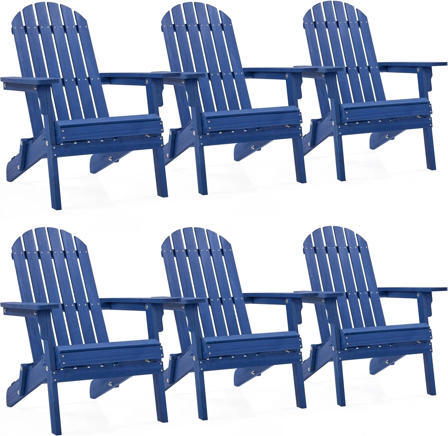 Yaheetech Folding Adirondack Chair Set of 6 Outdoor, 300LBS Solid Wood Garden Chair Weather Resistant, Fire Pit Lounge Chairs for Garden/Yard/Patio/Lawn, Blue
