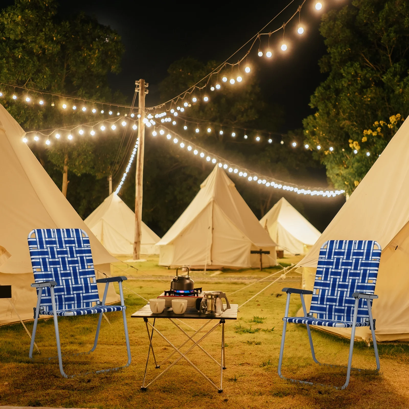 2pcs Steel Tube PP Webbing Bearing Seating Capacity 110kg Folding Beach Chair