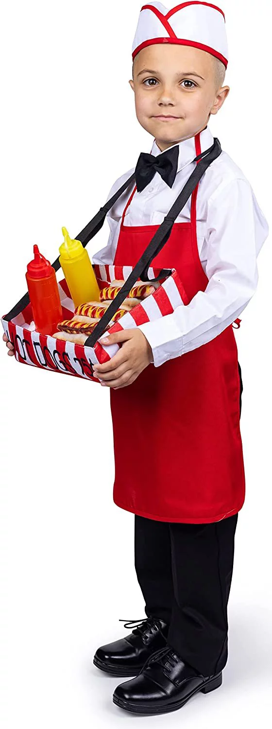 Dress-Up-America Hot Dog Vendor Costume - Kids Waiter Costume Set - Halloween Boys Dress-Up