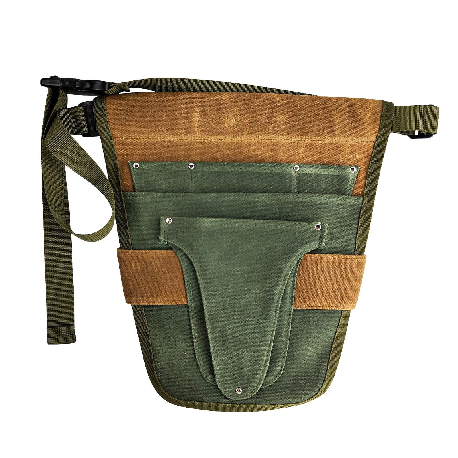 Utility Garden Tool Belt, with Multiple Pocket Adjustable Gardening Tools belt Tool Waist Pouch Tool Storage for Mechanics Electricians green and brown