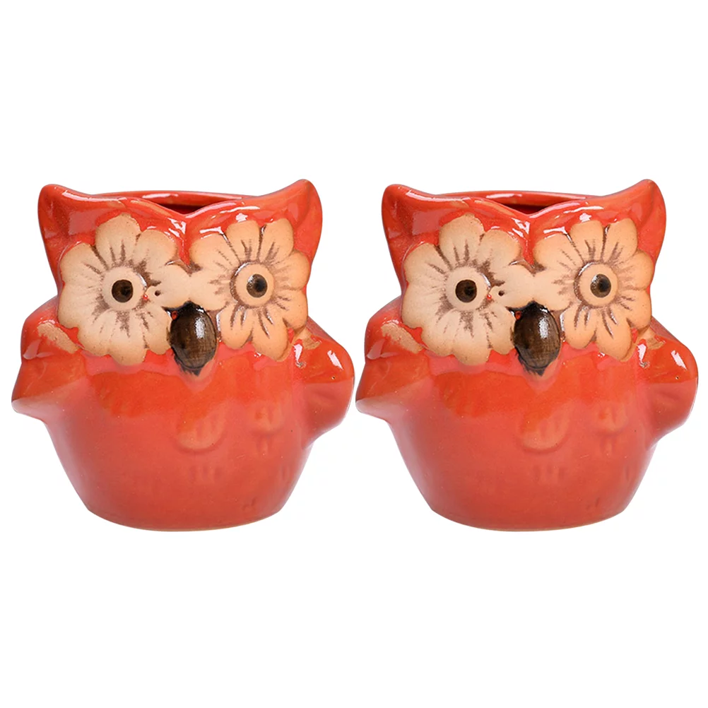 Gongxipen 2pcs Big Eyes Owl Shaped Flowerpot Mini Ceramic Succulent Pots Planters for Garden Home (Red)