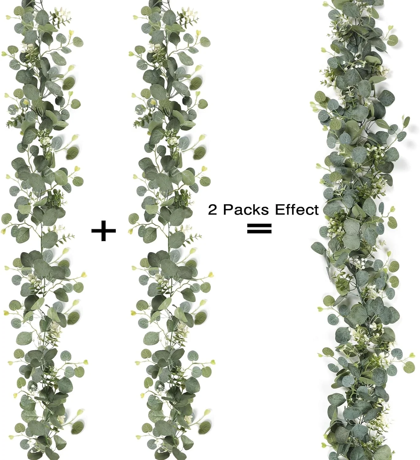 Nvzi Eucalyptus Garland with White Flowers 2 Packs 5.9Ft Silver Dollar Eucalyptus Leaves Gypsophila Garland Artificial Greenery Vines