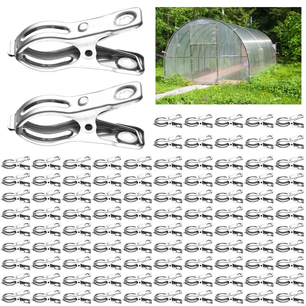 160 Pcs Garden Clips, 2.36in Stainless Steel Greenhouse Clamps, Windproof Clothes Pins, Heavy Duty Plant Netting Clips, Rust-Free Clamps with Strong Grip for Holding Towels, Stocks, Underwears