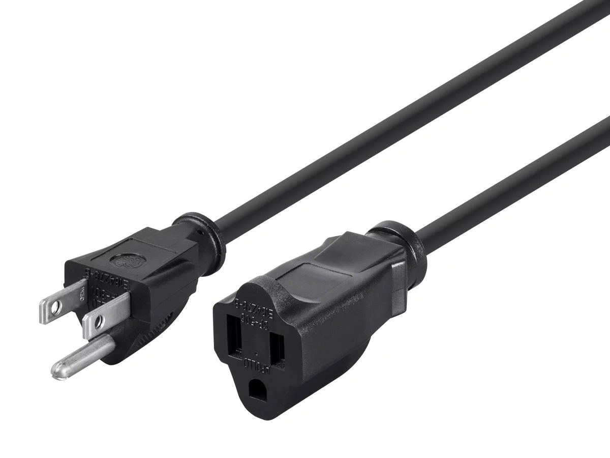 Monoprice 3-Prong Extension Cord - 2 Feet - Black | NEMA 5-15P to NEMA 5-15R, 16AWG, 13A