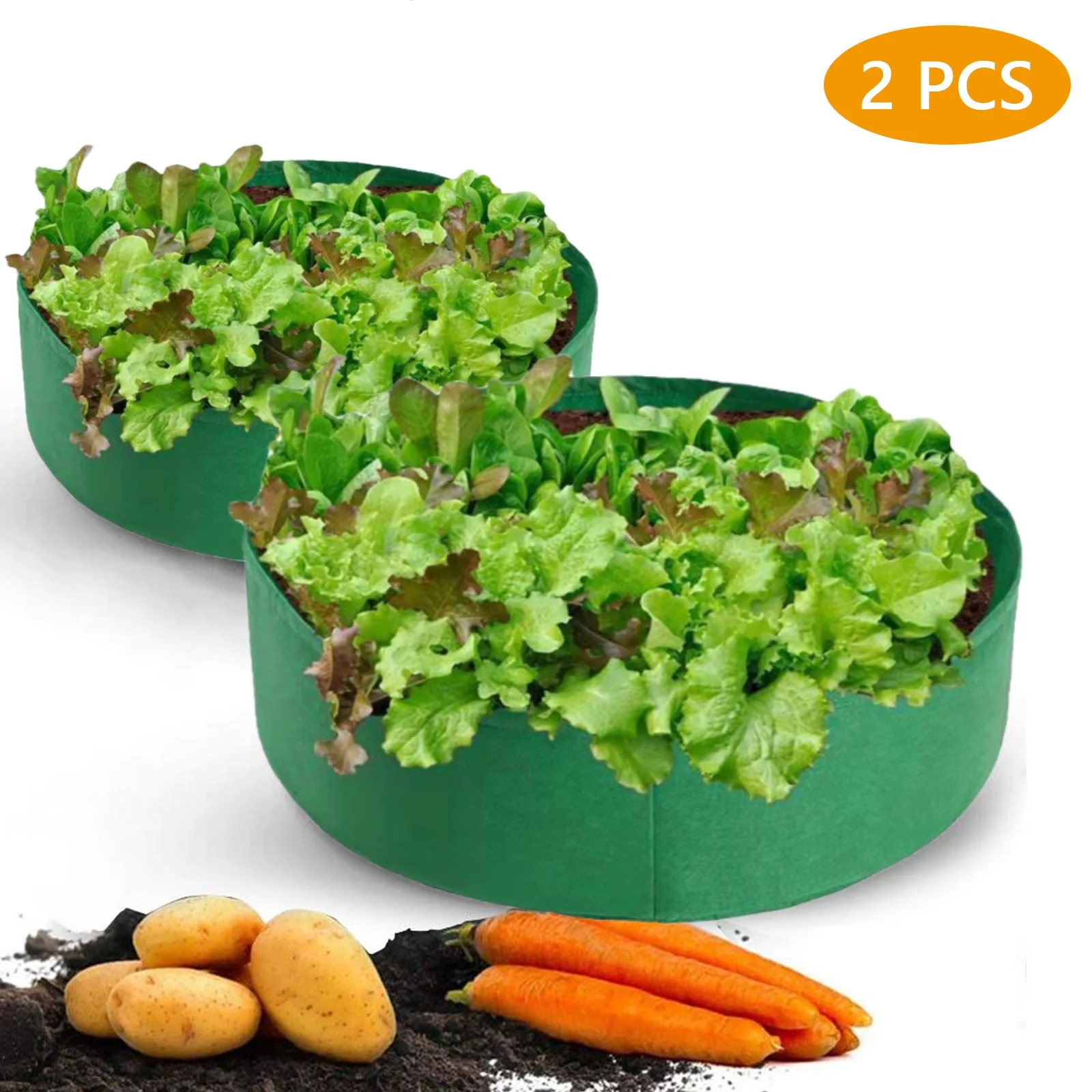Tripumer 2 Pcs Plant Grow Bag Round Raised Garden Planting Beds Pots 50 Gallon Large Heavy Duty Fabric Grow Pot Breathe Cloth Planting Container Outdoor Green