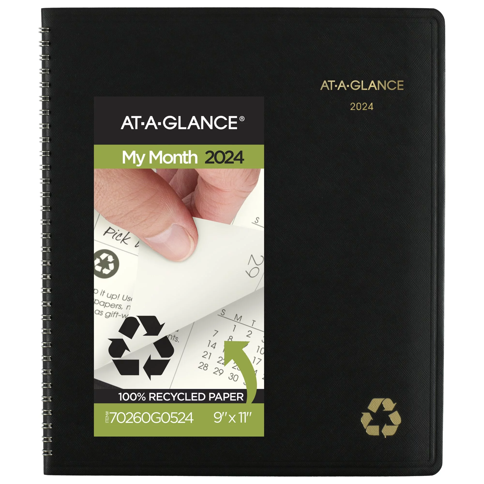AT-A-GLANCE Recycled 2024 Monthly Planner Black Large 9 x 11 - Monthly Planners