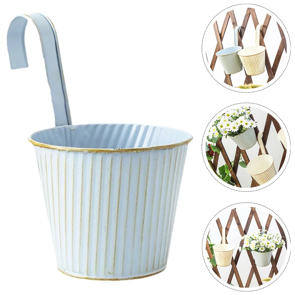 Jibingyi 4Pcs Flower Pot Metal Hanging Flower Pot Balcony Garden Planter Basket Fence Hanging Bucket