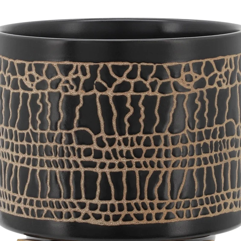 Glazed Planter W/Stand, Black