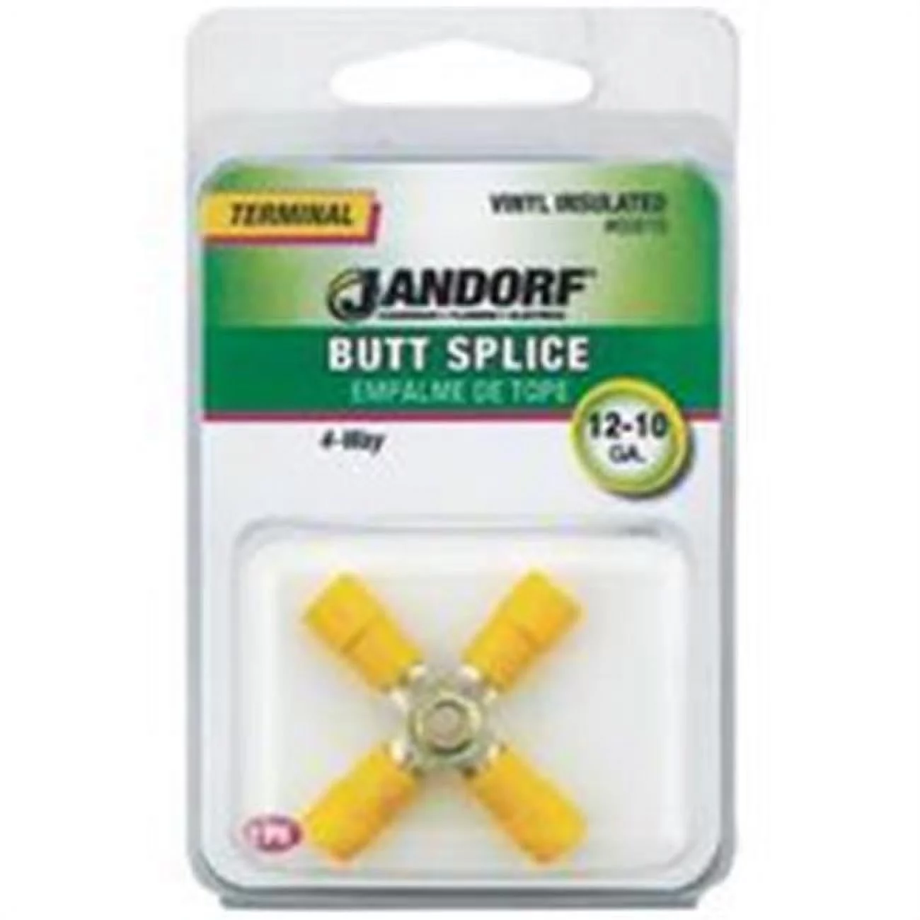Jandorf 60819 Butt Splice Connector, 12 to 10 AWG Wire, Vinyl Insulation, Copper Contact, Yellow