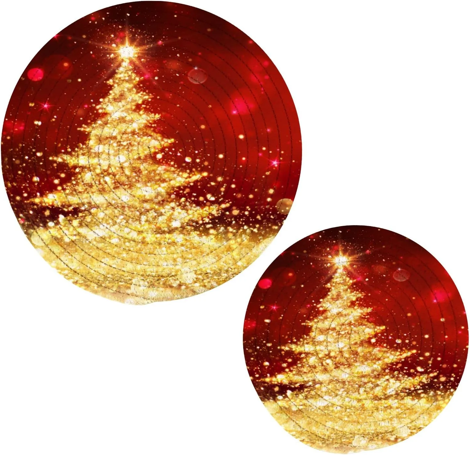 SKYSONIC Christmas Tree Pot Holders Set Trivet Glitter Winter Hot Pads Potholder Cotton for Kitchen Weave Pot Mat Cooking Baking Decor Home