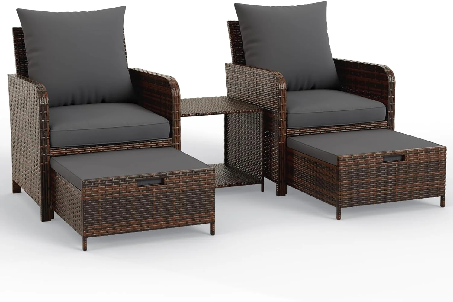 Dina 5 Piece Patio Furniture Set  Outdoor Patio Conversation Rattan Chair with Ottomans w/Storage Coffee Table for Patio  Space Saving Design for Balcony Poolside Front Porch Deck  Navy