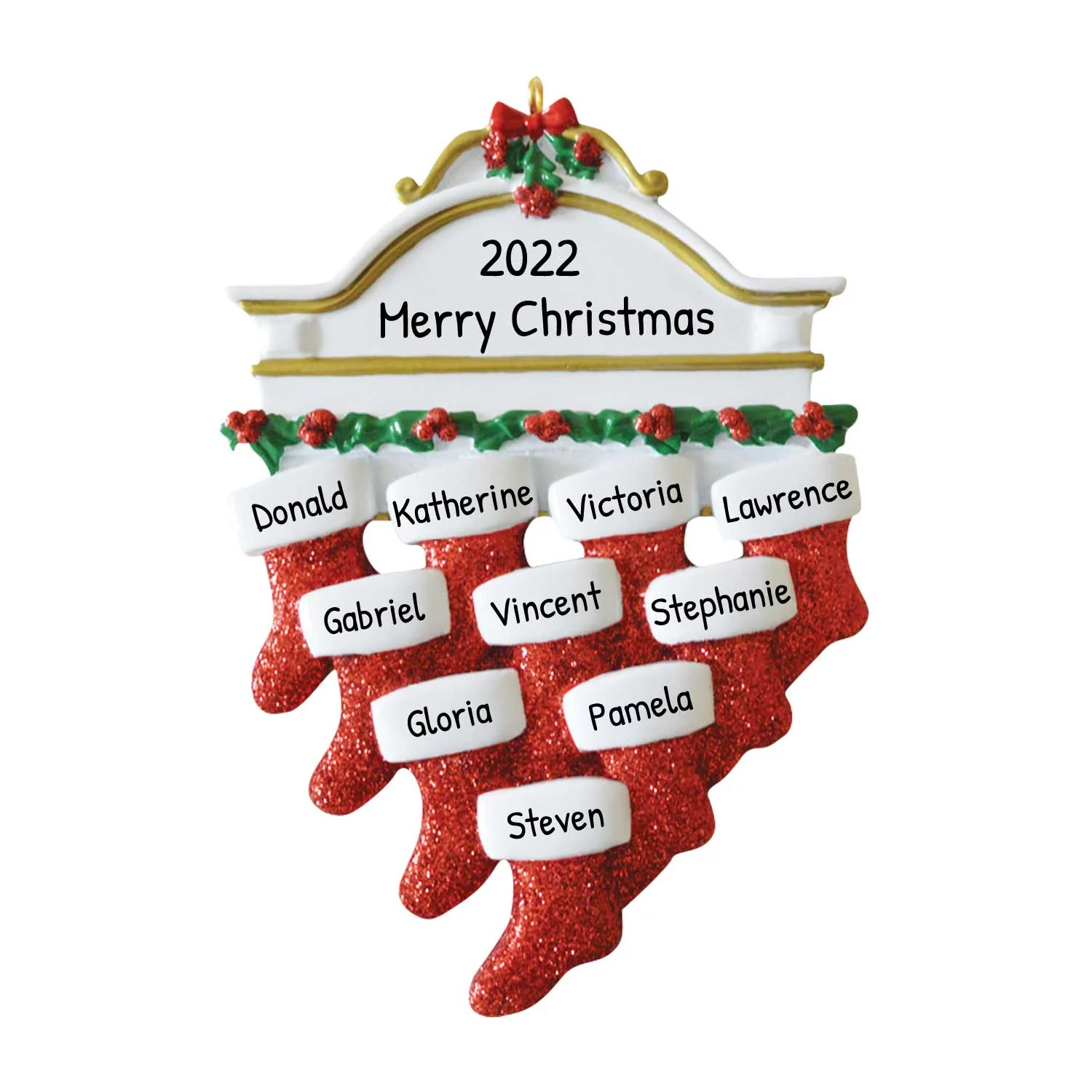 Ornaments by Elves Personalized Family of 10 Christmas Stockings by the Fireplace Xmas Ornament 2024
