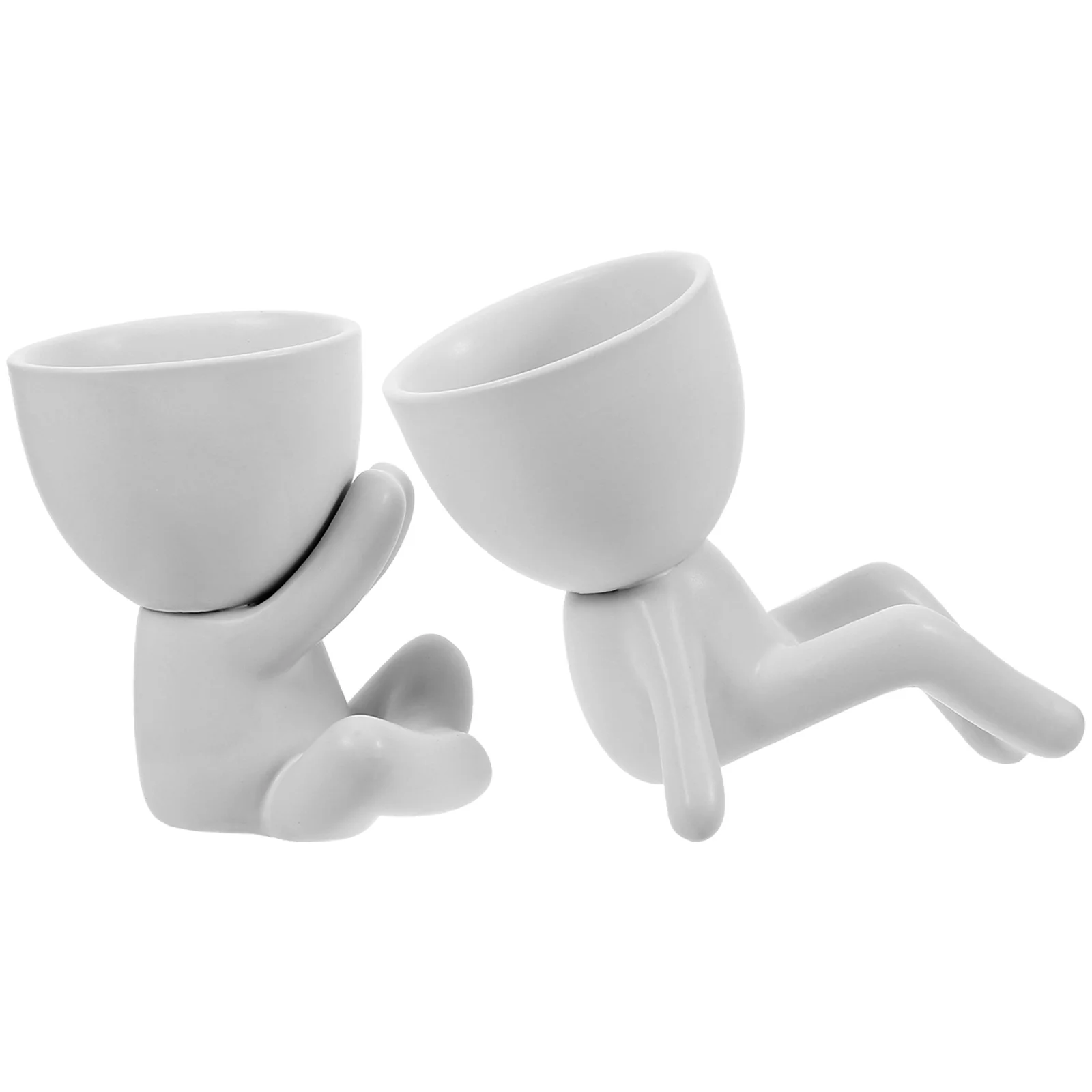 Guichaokj 2Pcs Ceramic Succulent Pot Green Plant Flower Cartoon Pot Desktop Decor