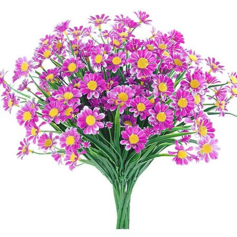 Sinhoon 6 Bundles Artificial Daisy Mums Flowers Outdoor Fake Fall Flowers for Decoration No Fade Faux Plastic Autumn Flower Garden Porch Window Box Décor (Orchid)