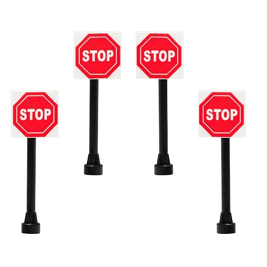 Building Bricks Toys Traffic Stop Sign’s City Town Road Street Toy Traffic Signs for Kids 4 Pcs Educational Learning Toy