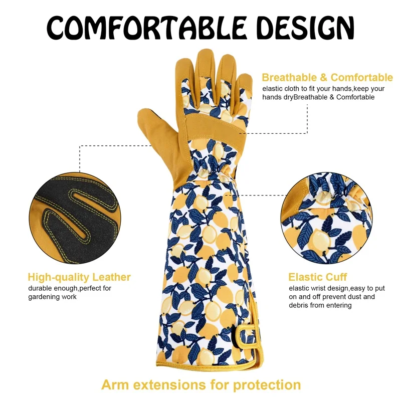 Qweryboo Gardening Gloves for Women Rose Pruning Thorn Proof Breathable Touchscreen Long Forearm Protection Garden Gloves(Yellow)