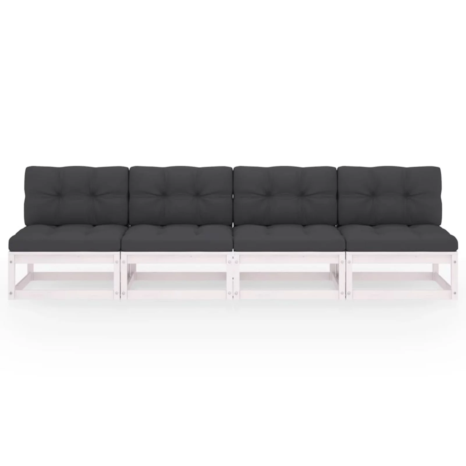 Dcenta 4-Seater Patio Sofa with Anthracite Cushion White Pinewood Outdoor 4 Middle Sofas Set for Garden, Lawn, Courtyard