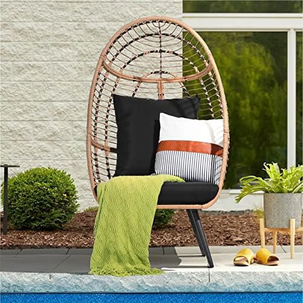 LNSETGC Wicker Egg Chair Outdoor Indoor  Rattan Lounge Chair for Outside w/Legs Cushion  Basket Wicker Chair for Bedroom Living Room Front Porch Backyard Garden 350 lbs Capacity (Grey)