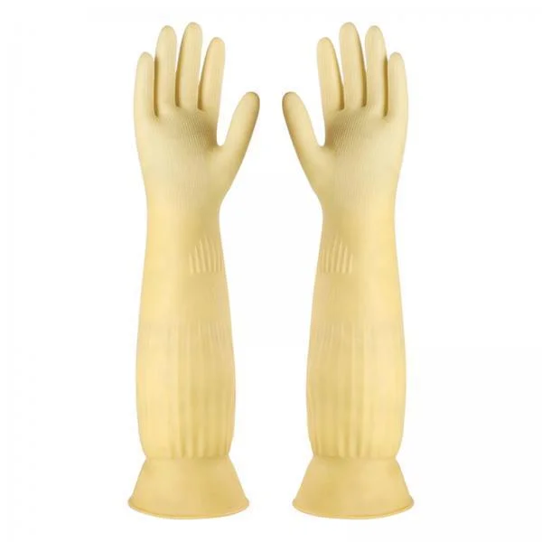 DOMELAY 4xDishwashing Gloves Long Sleeve Laundry Gloves Non Slip Thicken for Gardening Yellow