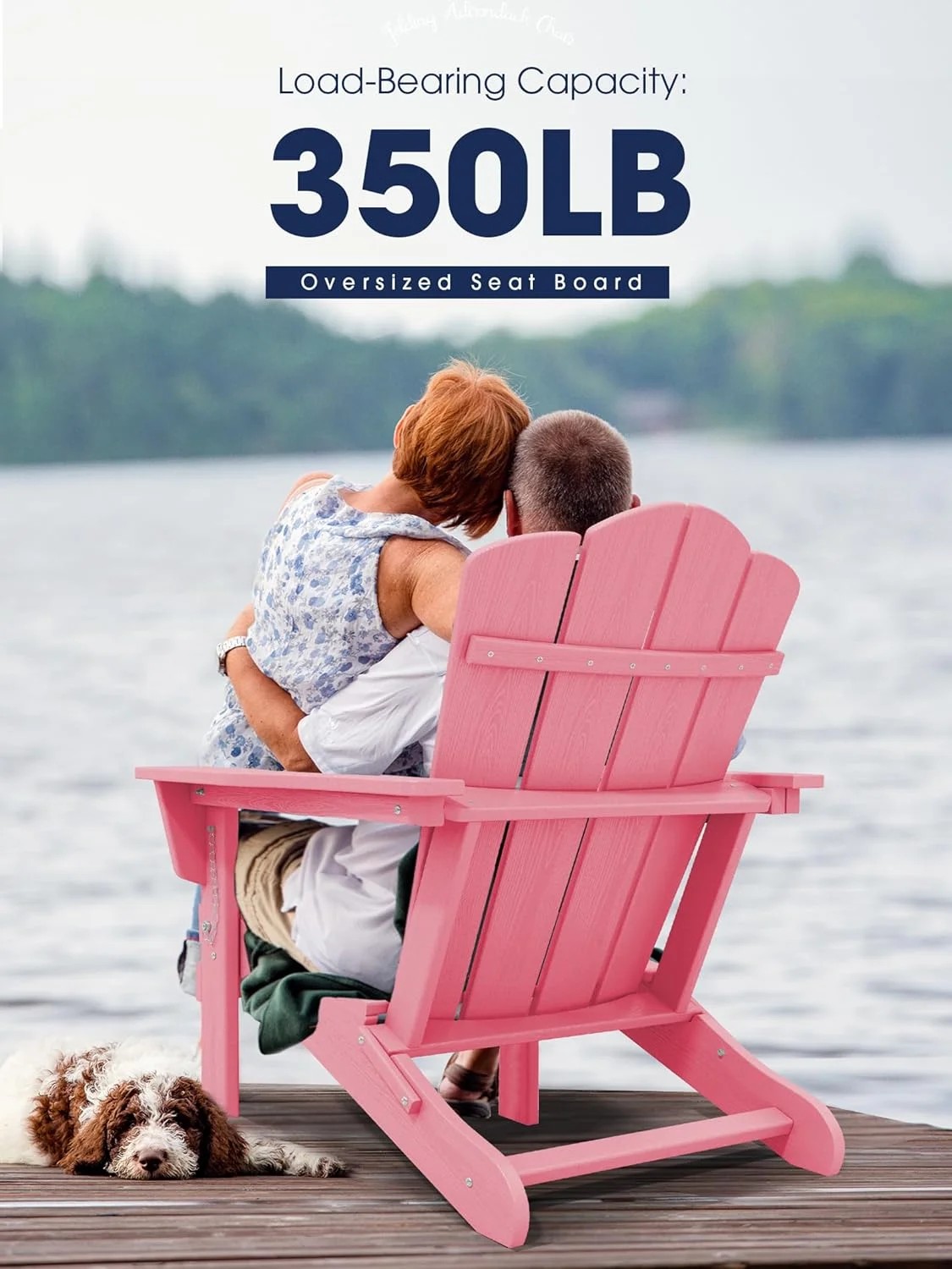 KINGYES Folding Adirondack Chair Set of 2, HDPE All-Weather Folding Adirondack Chair, Light Pink