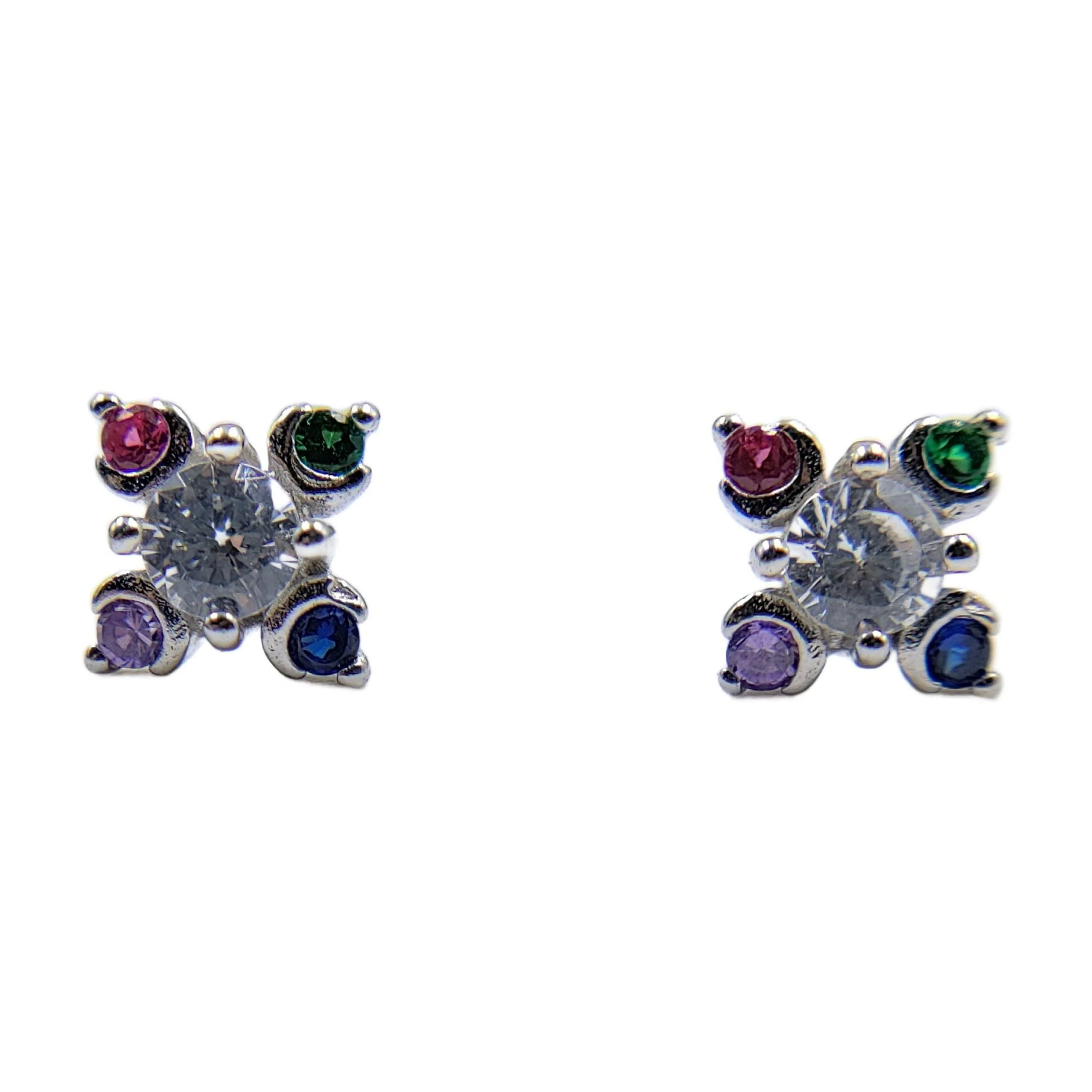 925 Silver Earring Rainbow Flower Stud Earrings Beautiful Stylish Colorfull CZ Little Floral Stud Earring Minimalist Handmade Gift for Her
