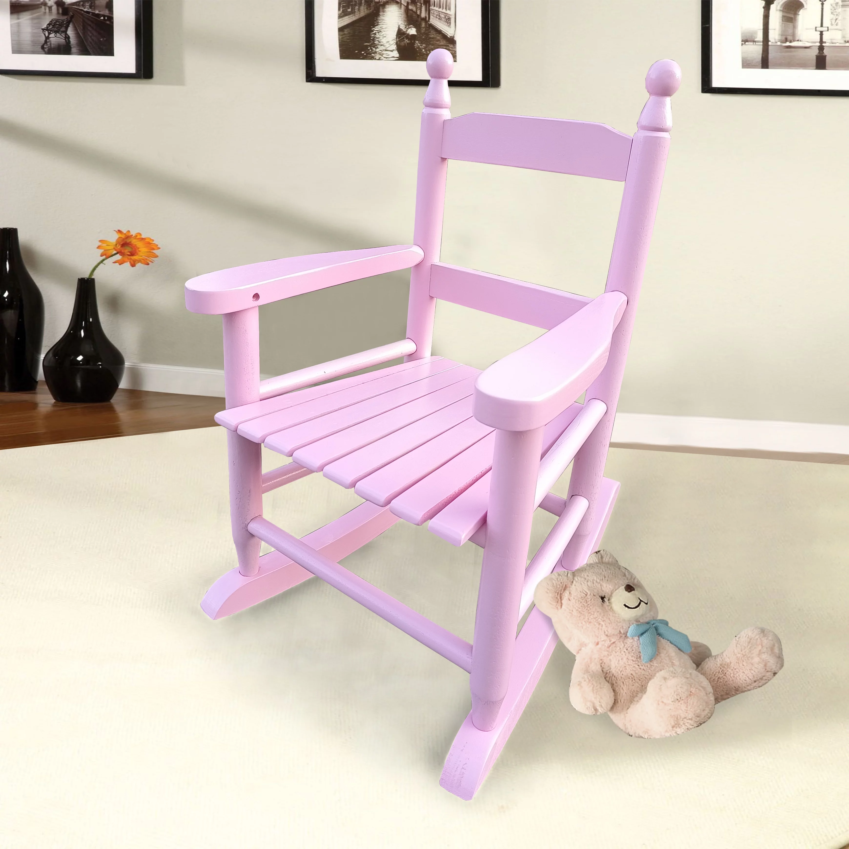 Kids' Light Blue Rocking Chair Indoor/Outdoor Porch Chair for Front Porch or Patio-Pink