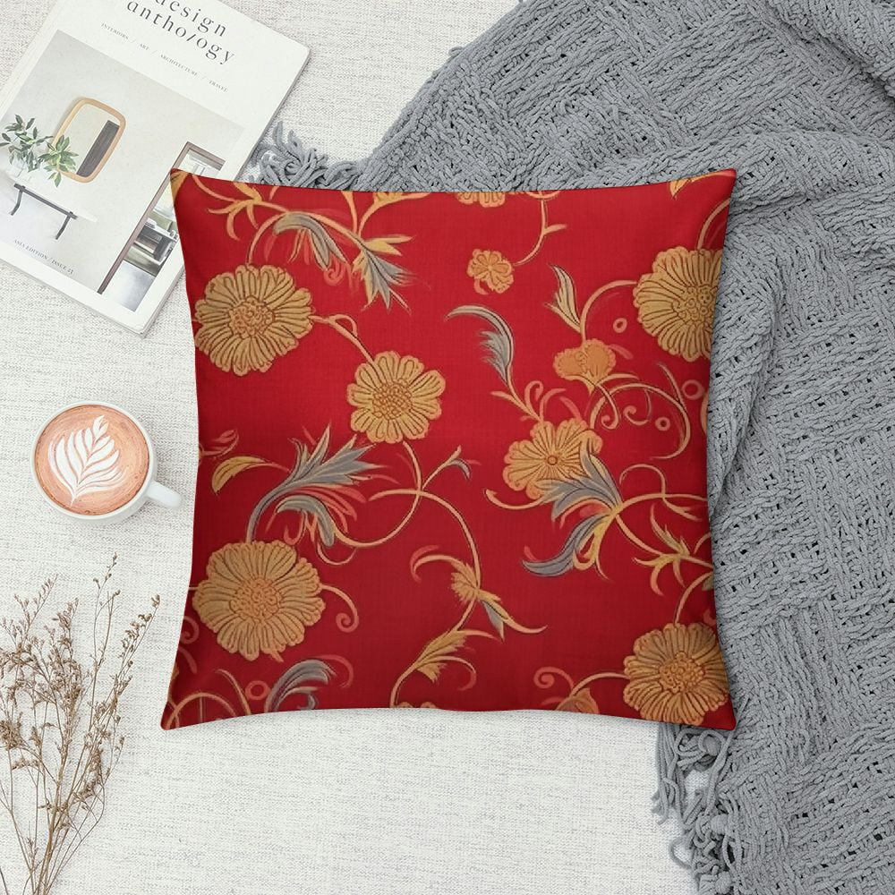 Wuche Throw Pillows Cover  Red Pattern Oriental Chinese New Year Cherry Blossom Holidays Flower Floral Plum Dragon Traditional Cushion Case  for Fall Home Decor White