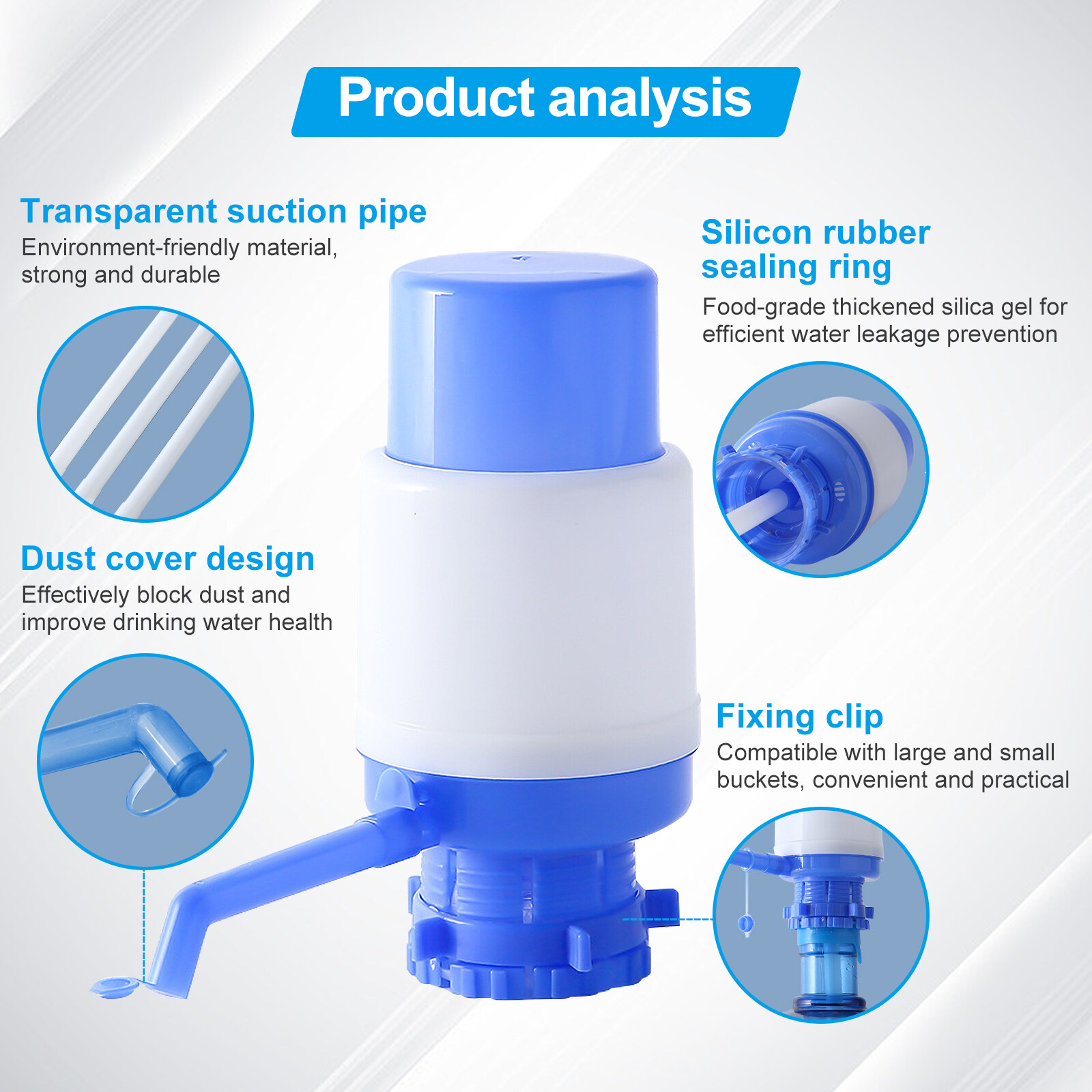 Water Bottles Pump Manual Hand Pressure Drinking Fountain Pressure Pump Water Press Pump with Water Stop Valve (Blue and White)