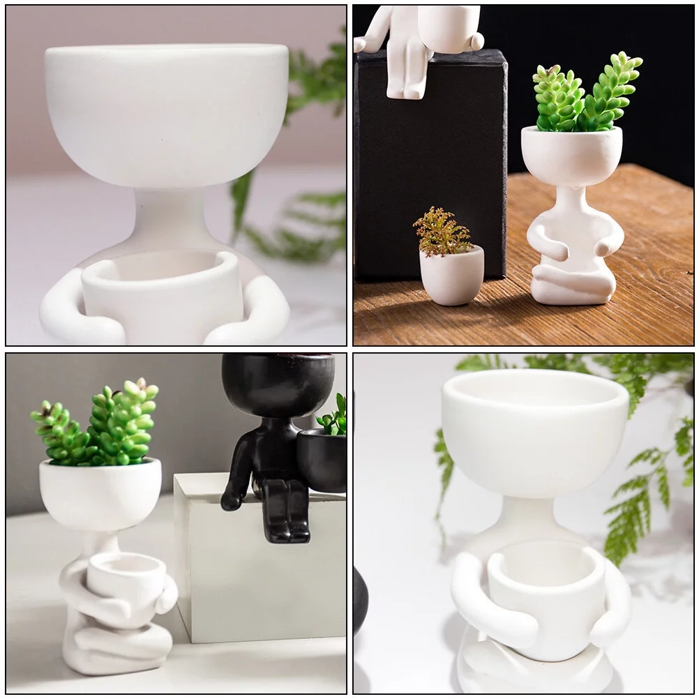 Plant 2 Pcs Fern Pot Table Flower Figure Ceramic Flowerpot Artificial Succulent Bowl White Ceramics