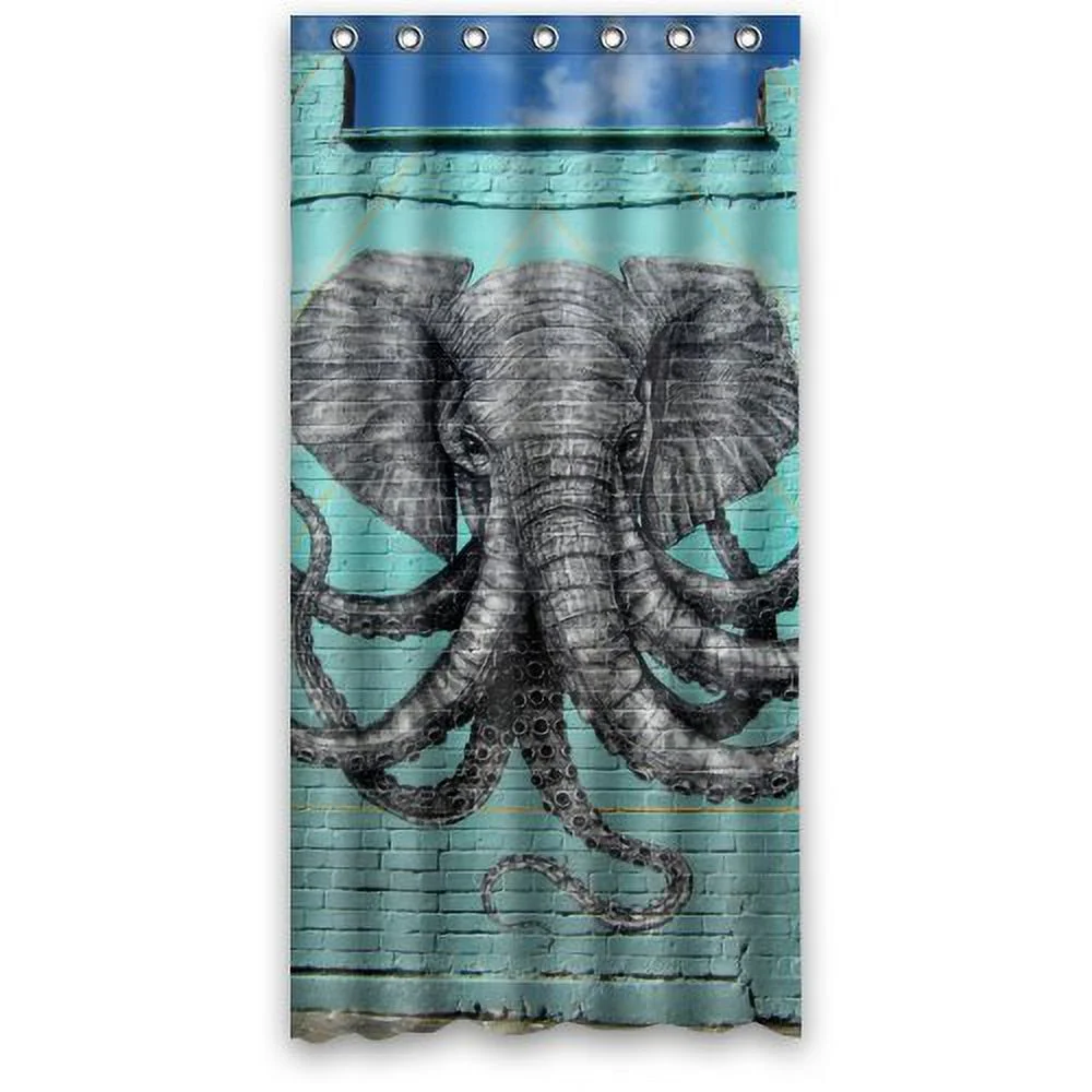 ARTJIA Octopus Elephant Blue Wall Art Waterproof Bathroom Fabric Shower Curtain 36x72 inches