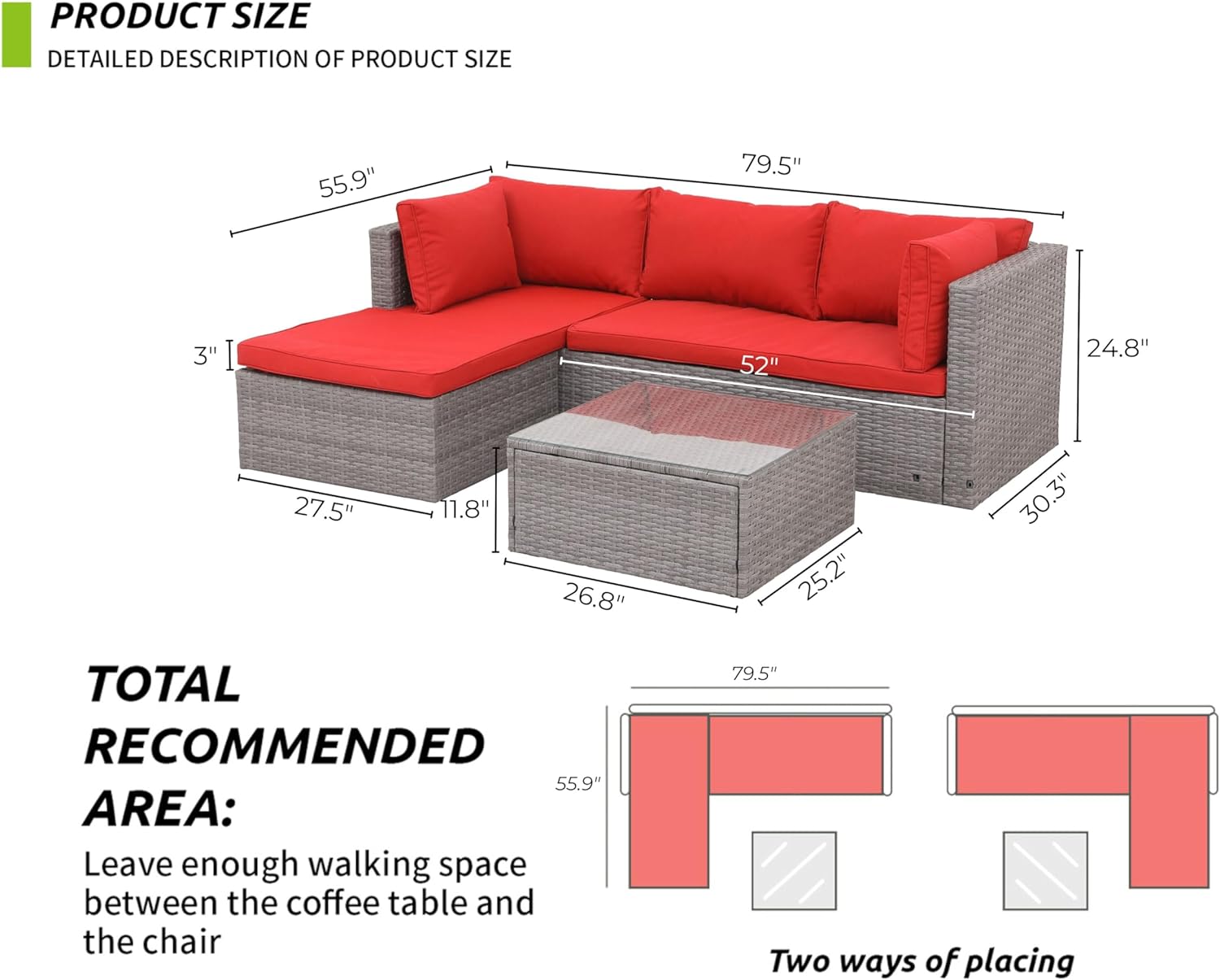 Dina Premium 3-Piece Compact Outdoor Rattan Sofa Set  All-Weather Wicker Loveseat with 3'' Fade-Resistant Cushions  Ideal for Small Patio  Balcony  Garden - Easy Assembly  Blue/Gr
