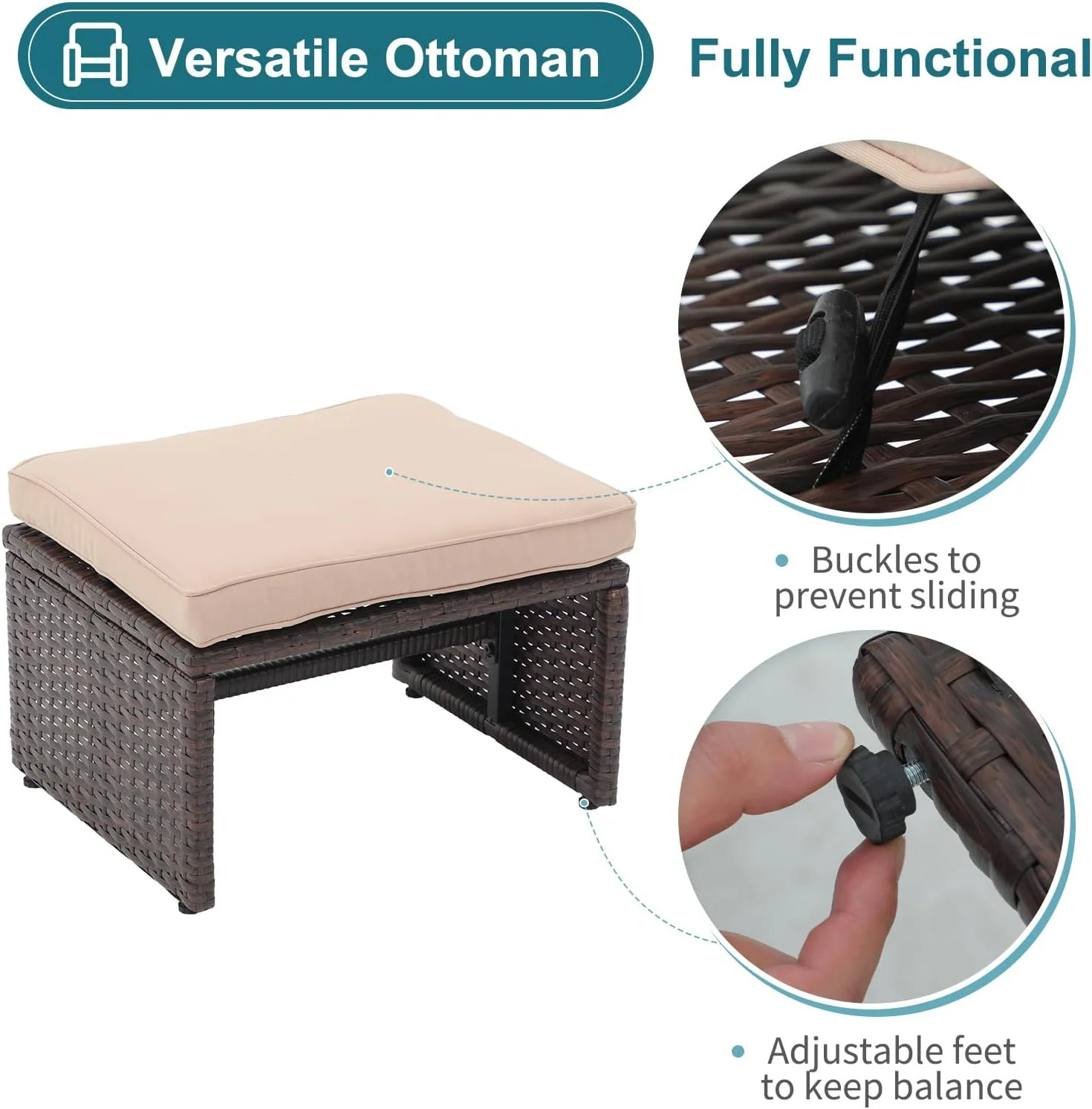 Dina 6 Piece Patio Wicker Furniture Set  Balcony All Weather Rattan Chair  with Space Saving Ottoman  Resin Nesting Coffee Table  Modern Design  Dark Grey