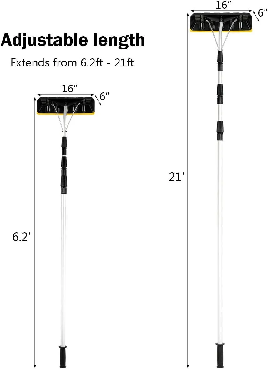 Aluminum 21FT Telescopic Roof Snow Rake Shovel with Twist-N-Lock Scratch-Free Snow Removal Tool Lightweight & Easy to Handle Multi-Purpose