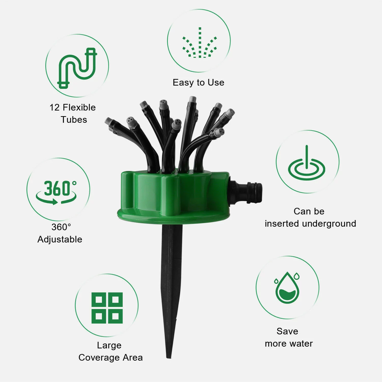 Garden Sprinkler Multi-Tips Lawn Sprinkler Head Nozzle 12 Flexible Spray Nozzles 360 Degree Rotating Lawn Sprinkler  Garden Patio Water Sprayer Gardening Watering System