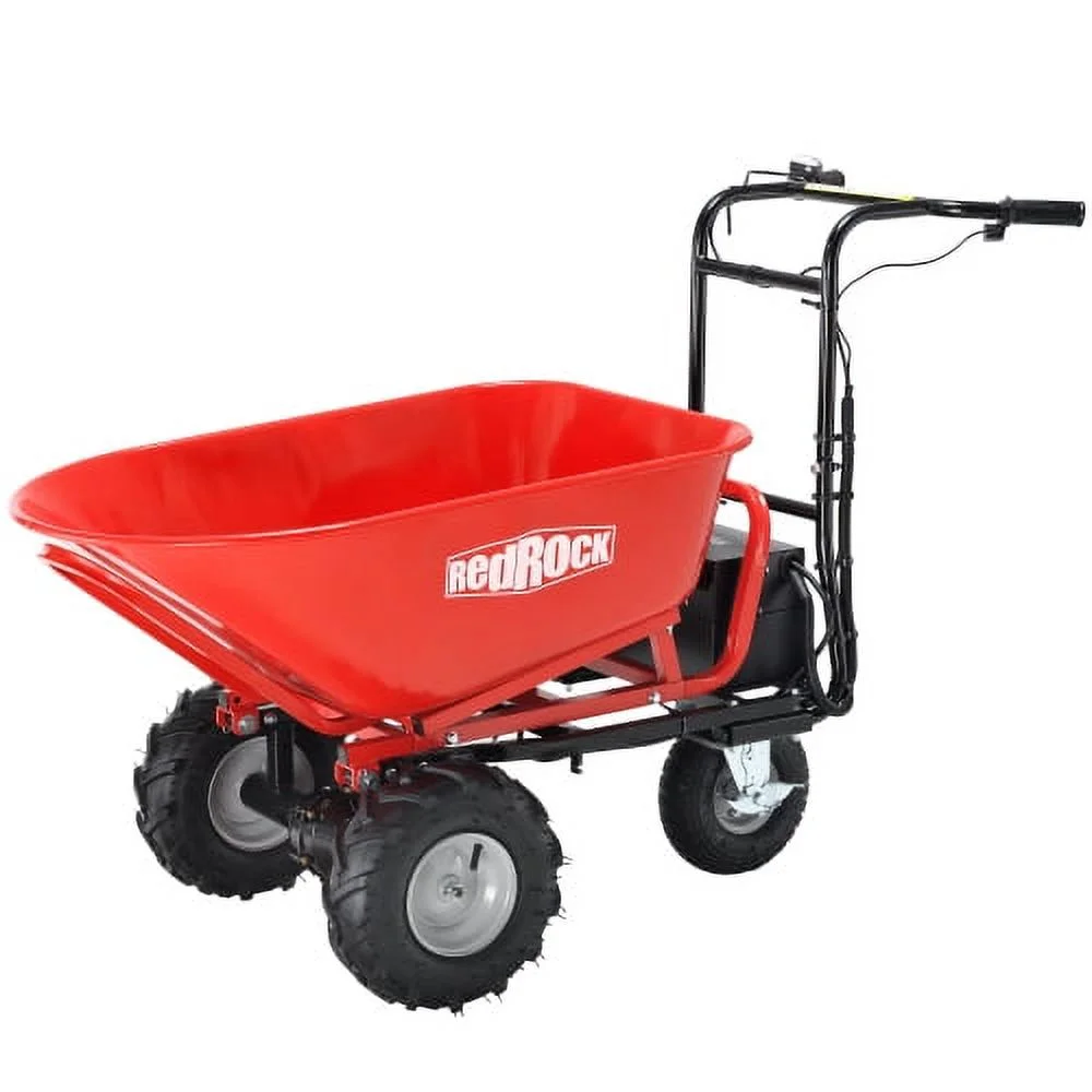Buumin RedRock Wheelbarrow Utility Cart Electric Powered Cart 48V28Ah 500W Capacity 500lbs (230kg) Material Debris Hauler 1000lbs Towing