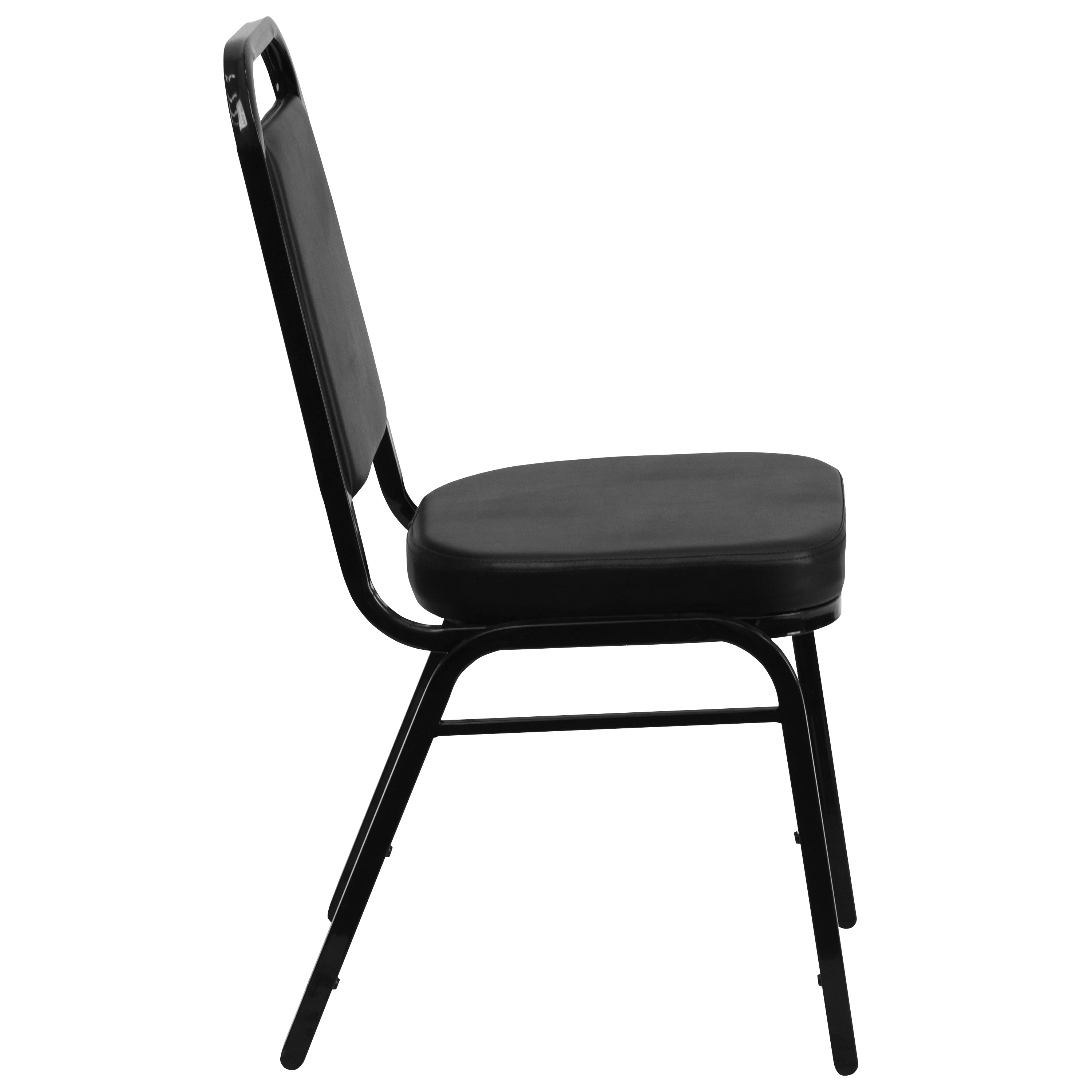 Emma + Oliver Trapezoid Back Banquet Chair, Black Vinyl/Black Frame 2.5