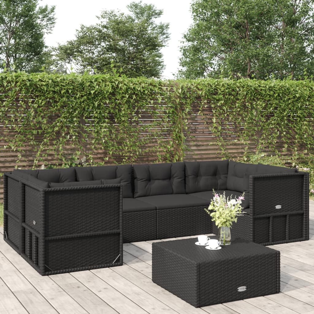 Anself 6 Piece Patio Set with Cushions Black Poly Rattan