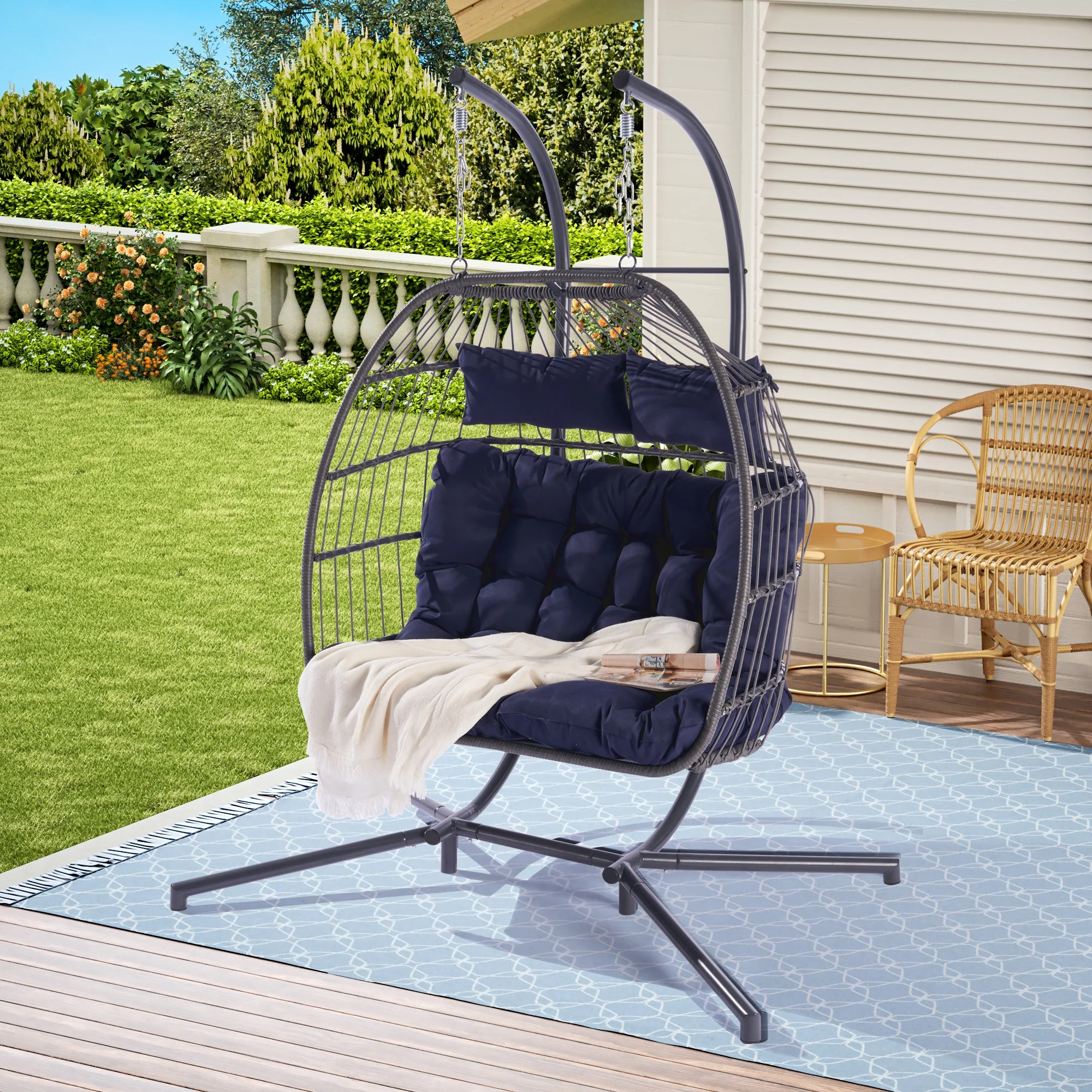 Thornton For 2 People Outdoor Rattan Hanging Chair - Dark Blue