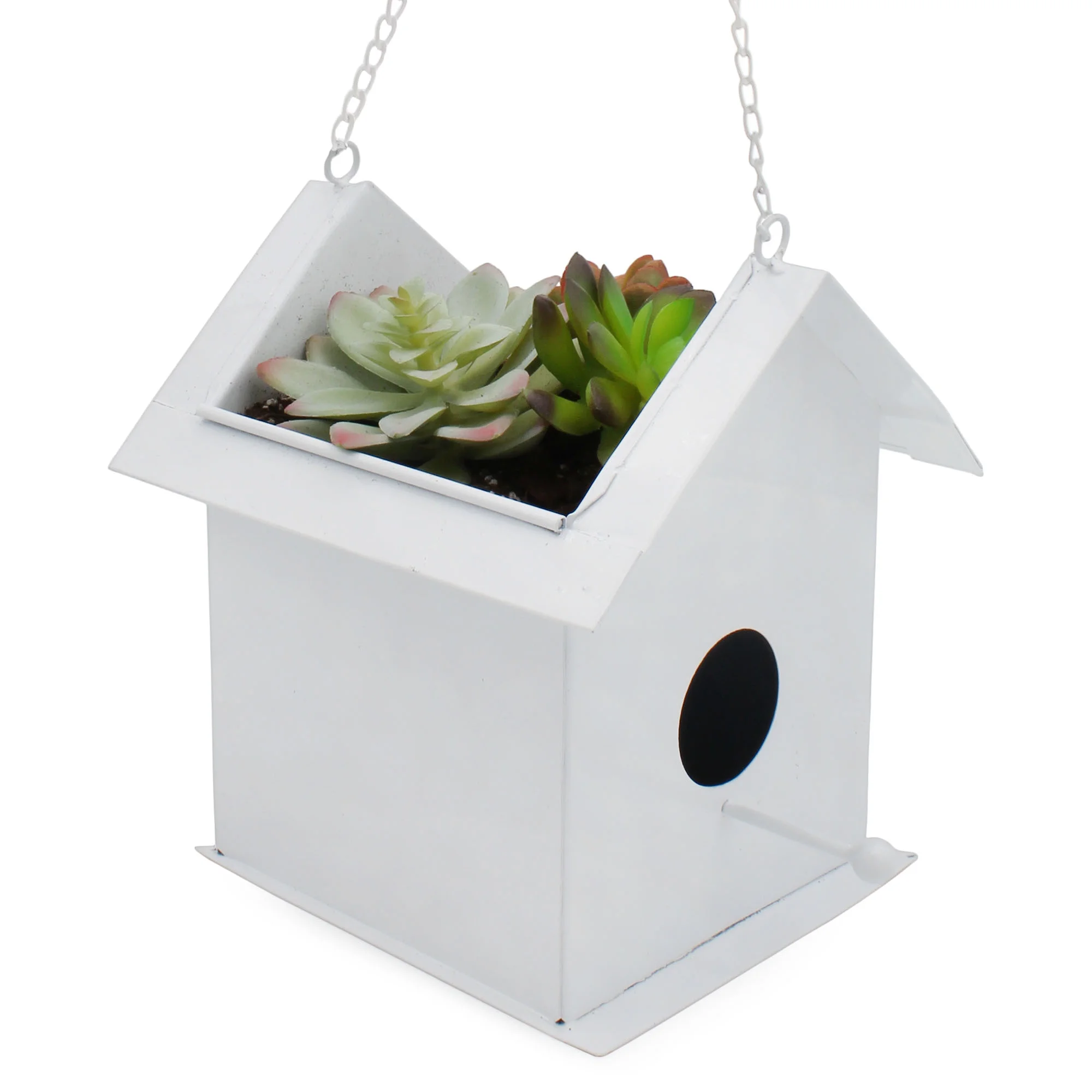 Esterno Metal Birdhouse Hanging Planter; Combination White Birdhouse Shaped Decorative Planter Pot