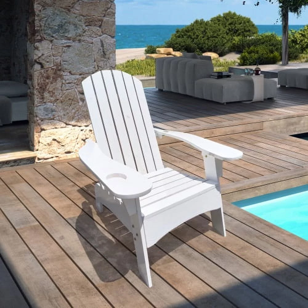 YLtoohoom Outdoor or indoor Wood Adirondack chair with an hole to hold umbrella on the arm  white