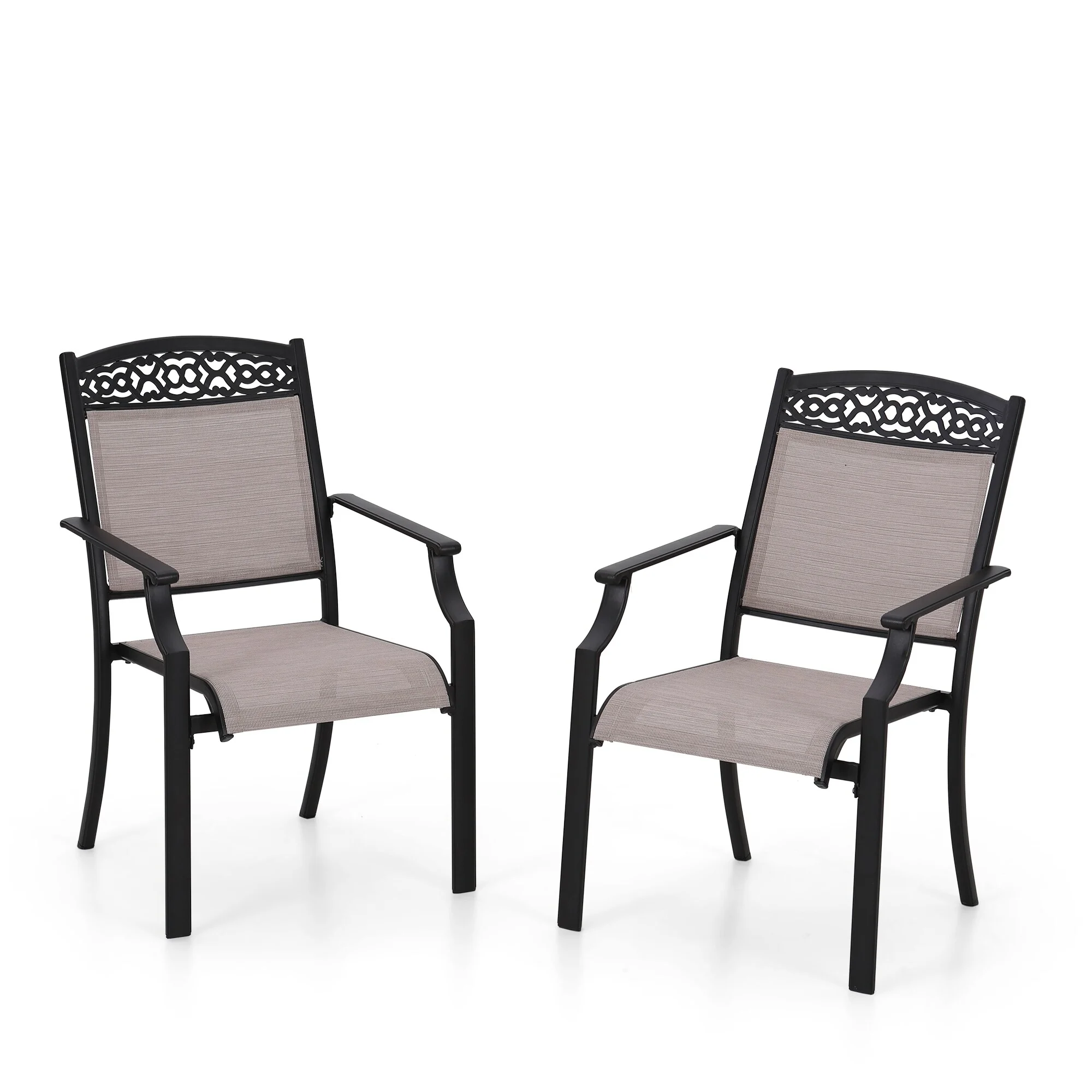7-Piece Patio Dining Sets, 6 Chairs Made from Sturdy Alu Frame and Breathable Textilene Sling Fabric and I Metal Table Fixed Chair