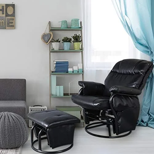 YZboomLife Recliner Chair with Ottoman Living Room Chairs Faux Leather Glider Chair  Degree Rotation Leisure and Relaxation  (Red-Brown)