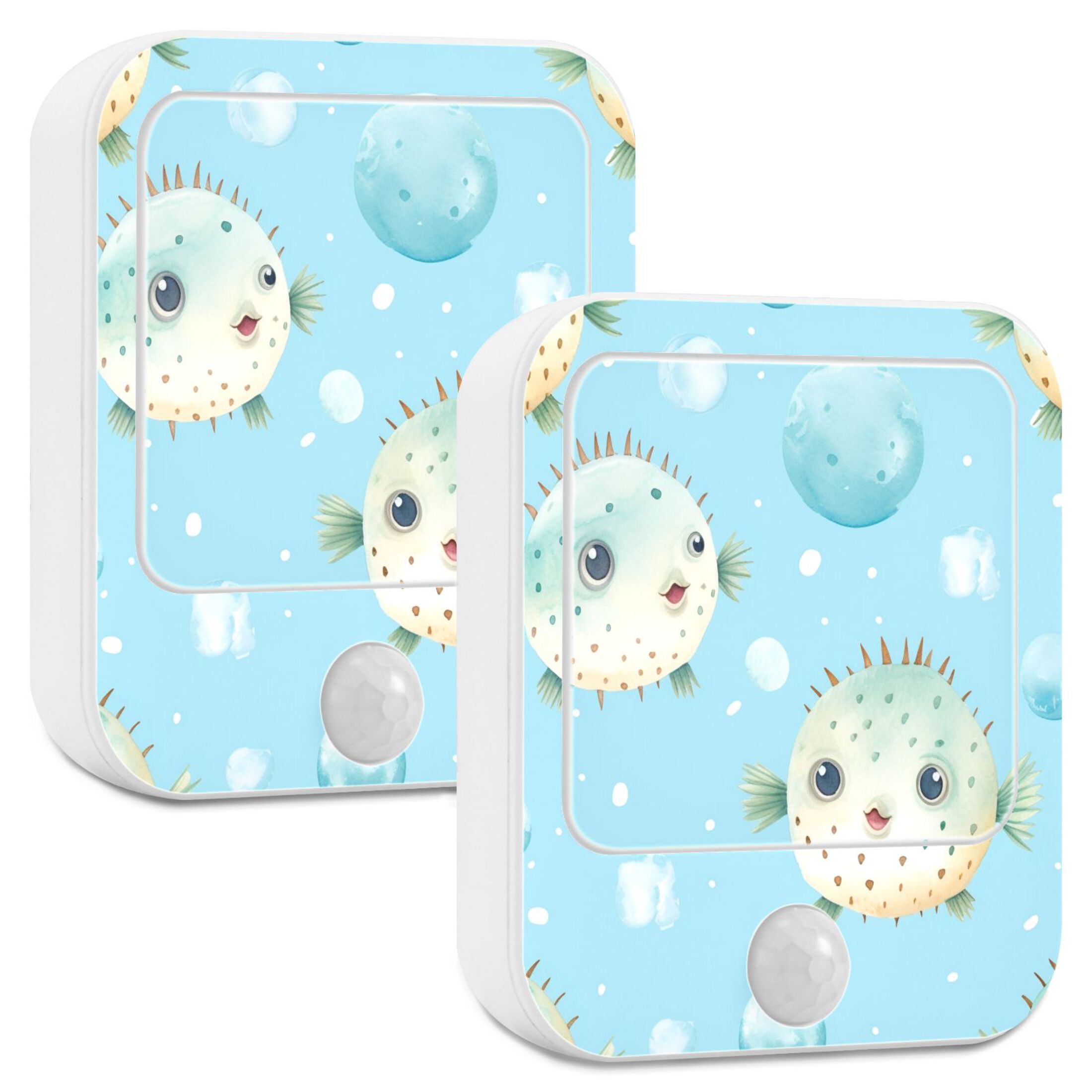 Puffer Fish Bubbles Night Lights Plug into Wall LED with Auto Light Sensor Warm Light for Kids Hallway Bedroom Living Room Kitchen Bathroom Set of 2