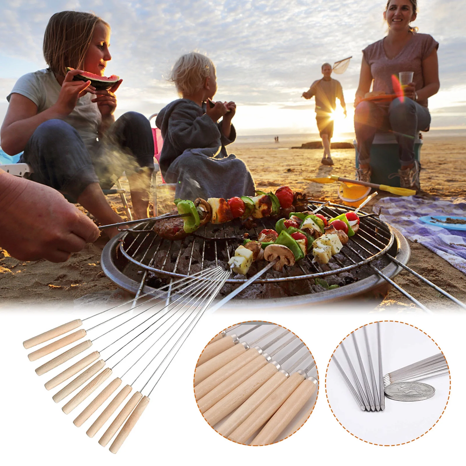 YALFJV 10PCS Barbecue Sign Steel Sign Drill Tool Outdoor Stainless Steel RoundWood Wooden Stick Figure Wooden Cuticle Sticks 4 Fireplace Log Grate 36inches Color Changi