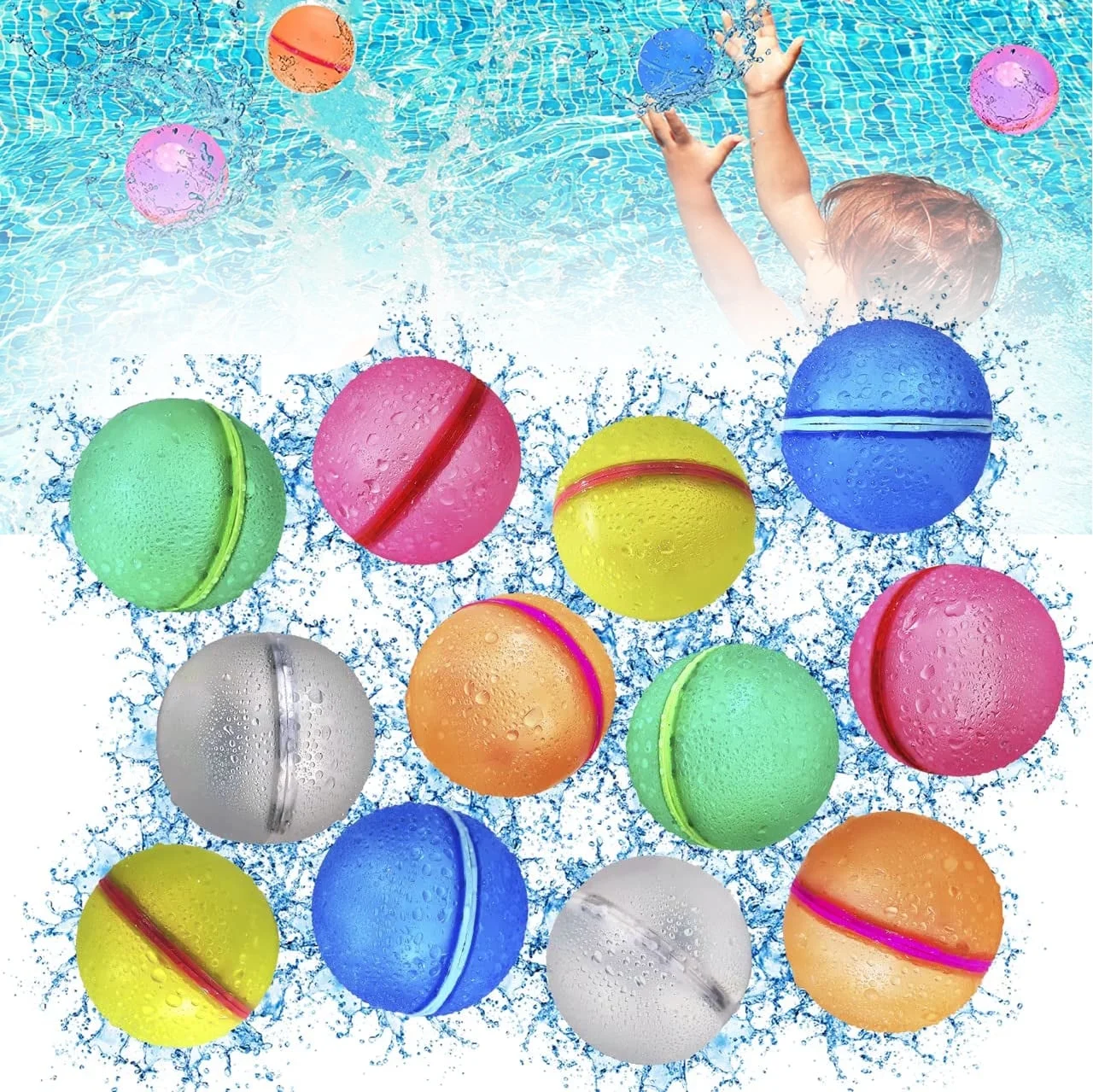 Quick Fill Self-Sealing Balls,Reusable Water Balloons Self Sealing, Silicone Water Balls Summer Fun Outdoor Water Toys Games for Kids Outside Play, Bath Backyard Swimming Pool Party Supplies 12 pcs