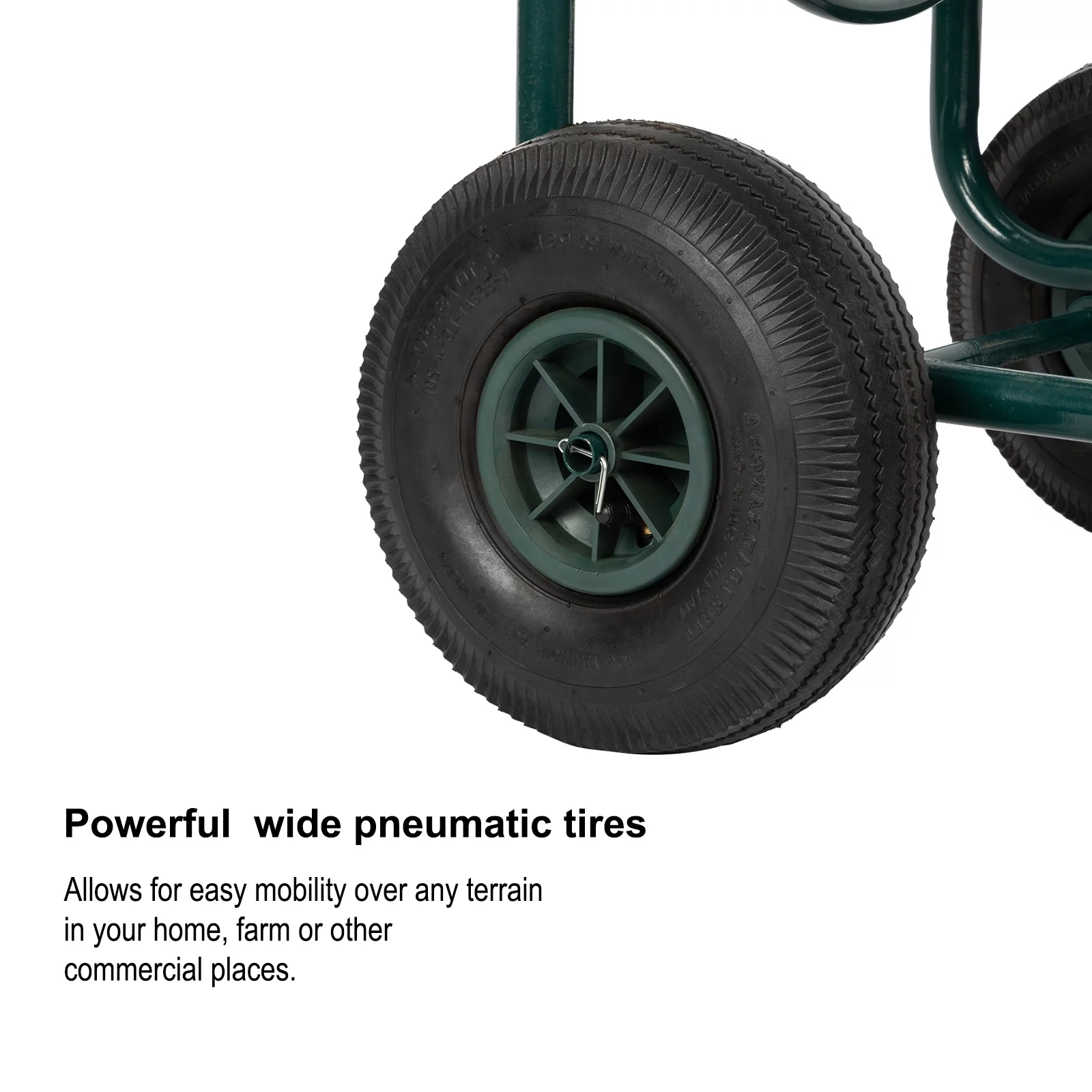 Yard Garden Water Hose Reel Cart Iron Four-Wheel Pipe Truck Dark, Green