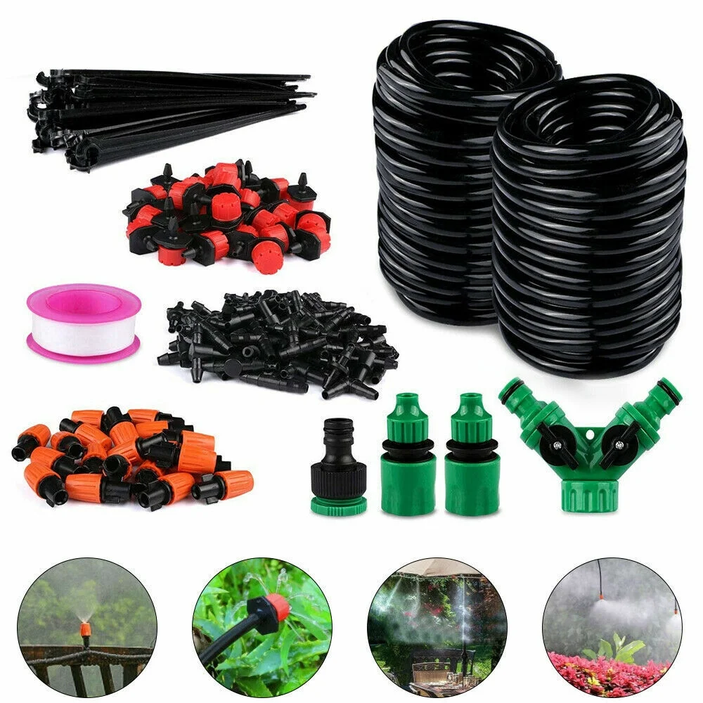 100FT Drip Irrigation System Plant Lawn Garden Watering Hose Spray Sprinkler Set