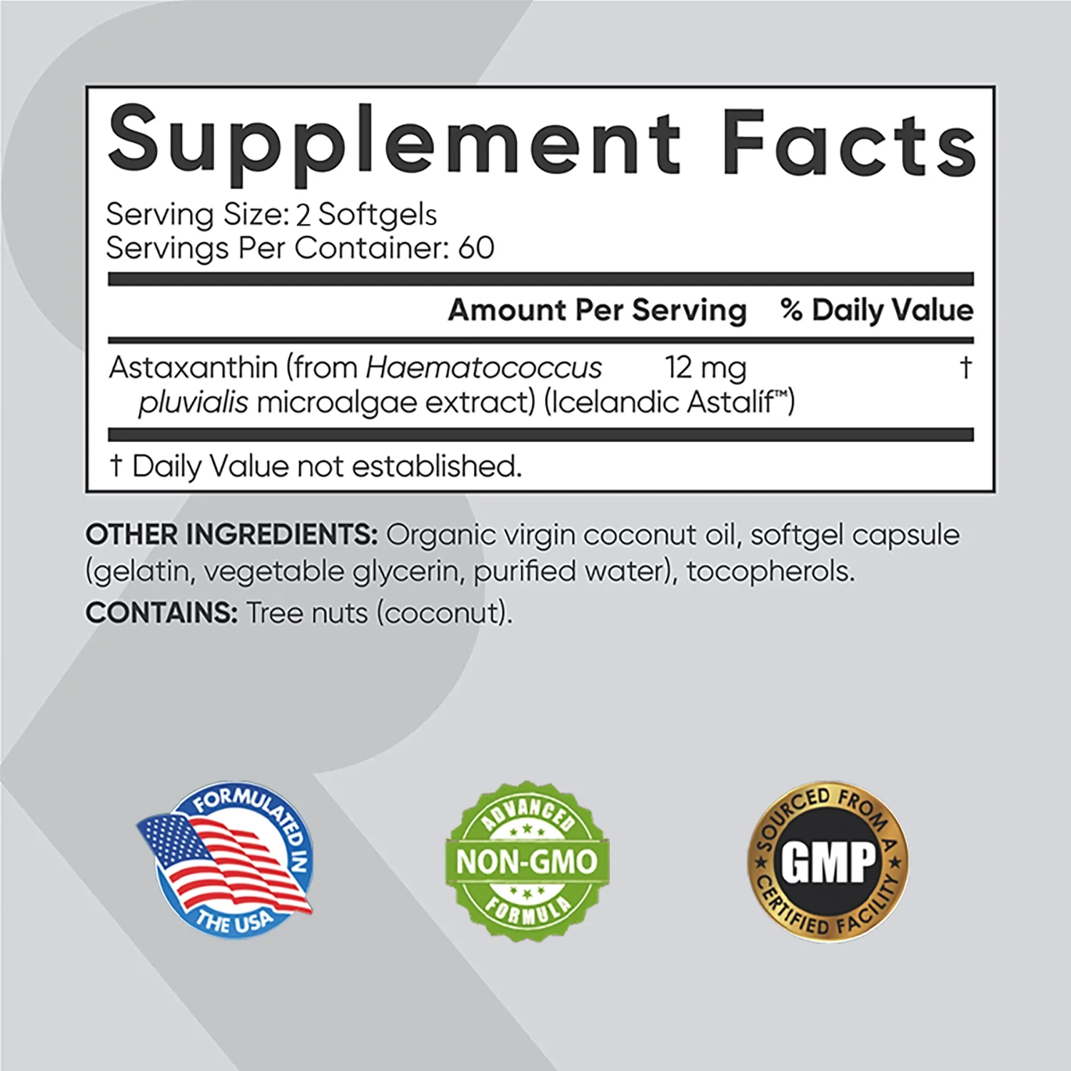 Pslalae Astaxanthin 12mg - Anti-oxidation, Heart, Joint, Eye and Skin Health (30/60/120 Softgels)